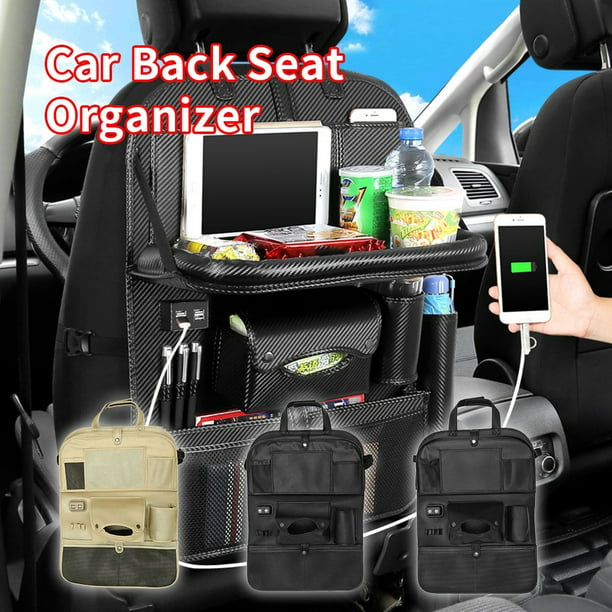 Black Car Seat Back Organizer with 4 USB Ports Charger Multi-Pocket Storage Bag 